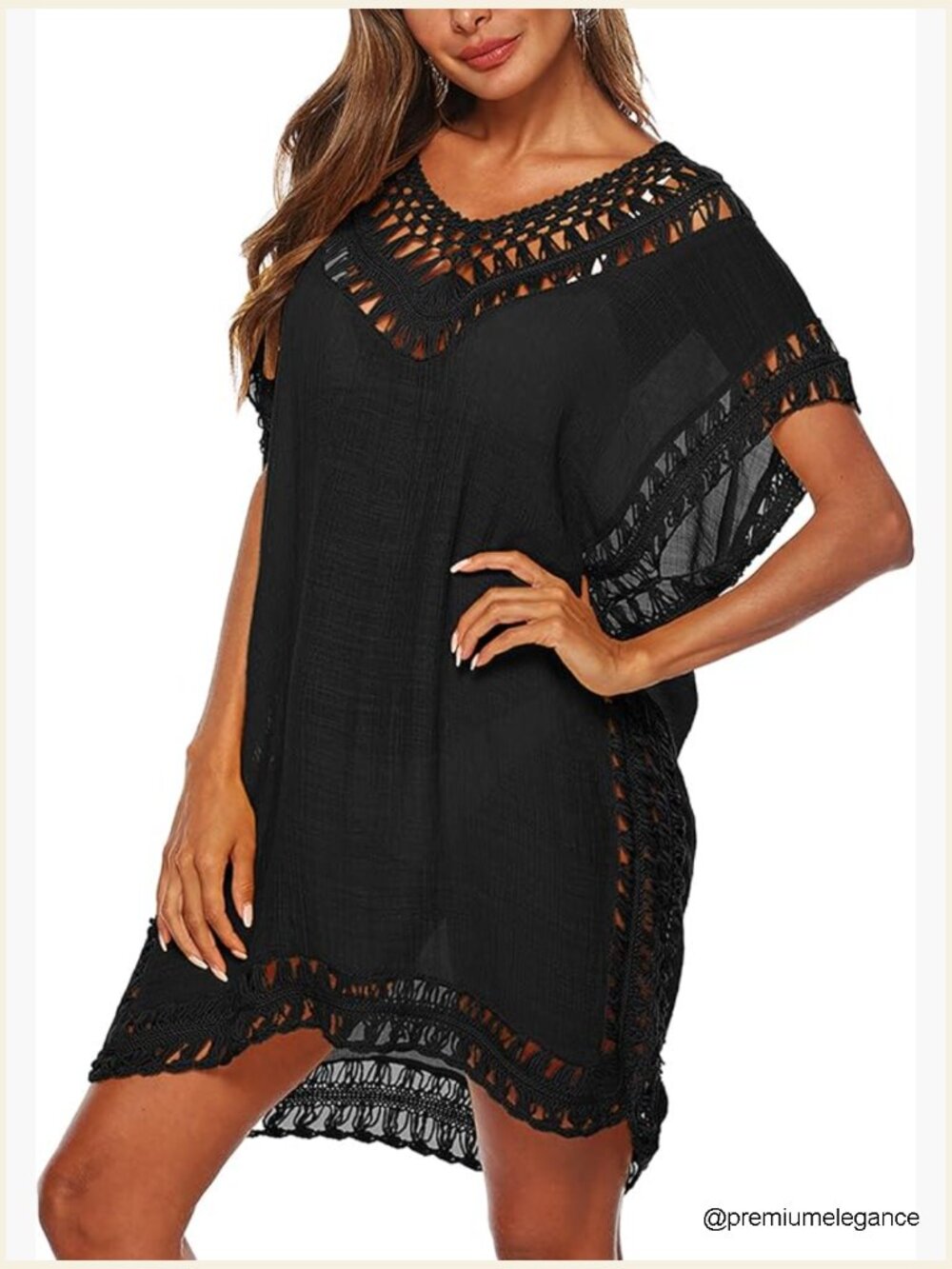 Hollow Out Swimsuit Cover Up Sheer Beach Bikini Coverup Flowy V-Neck